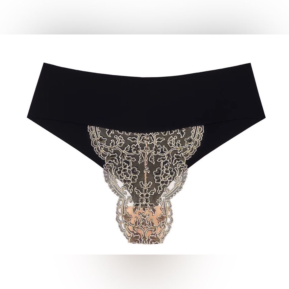 Pain de Sucre - Perly black bonded and embroidered tulle tanga.